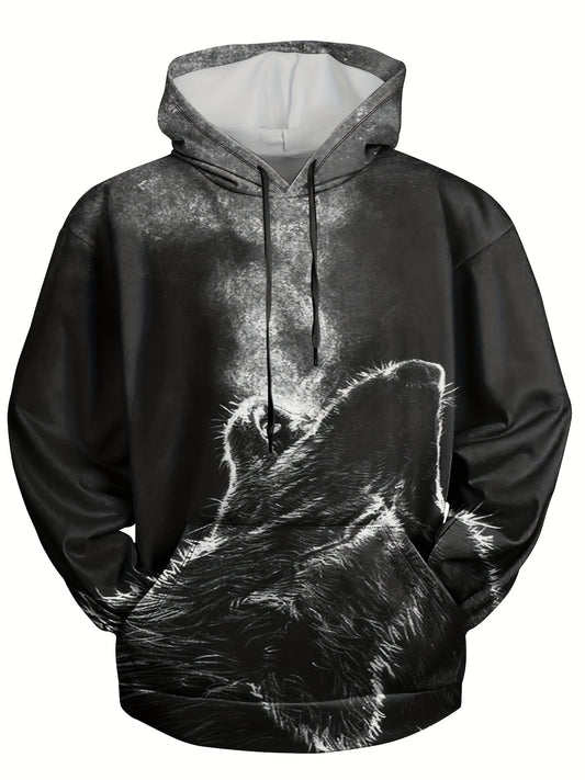 Men's Wolf Graphic Print Hoodie Pullover for Autumn Winter