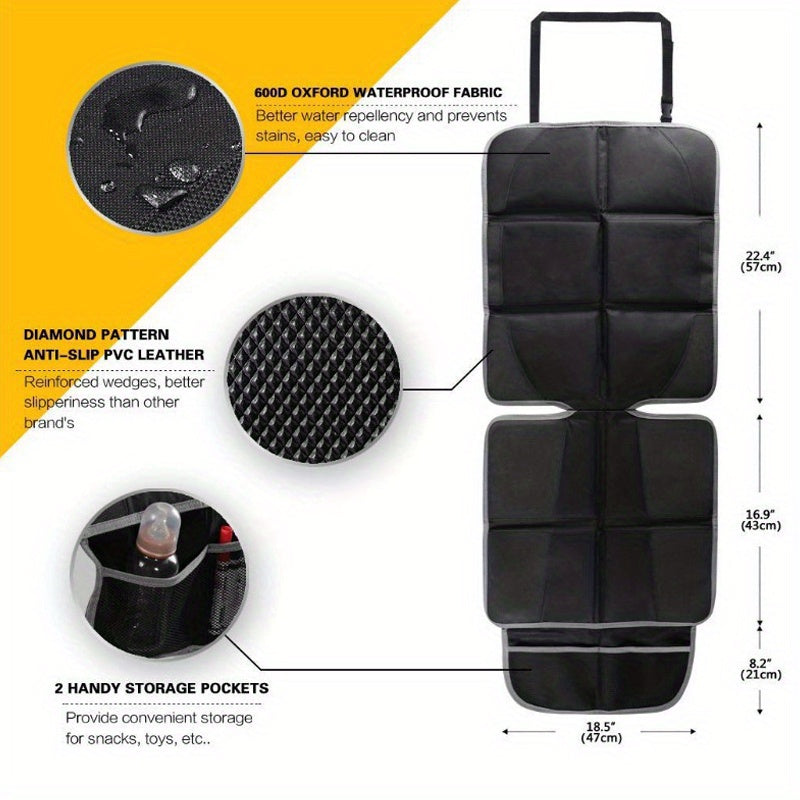 Non Slip Waterproof Child Car Seat Protector with Padding & 2 Storage Pockets