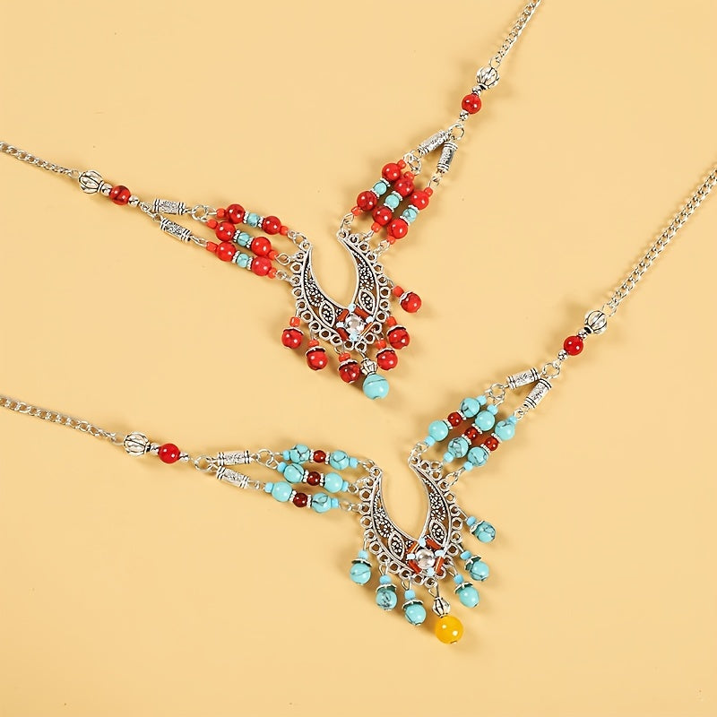 Boho Earrings Necklace Set Vintage Hanfu Alloy Hair Accessories