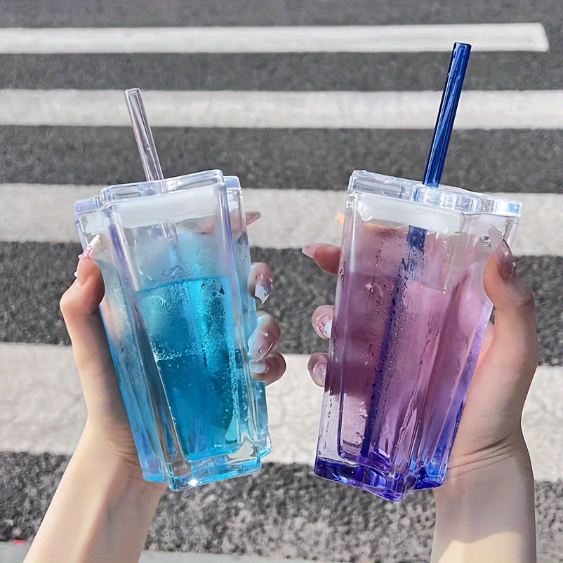 2pcs 300ml Glass Water Cocktail Cup with Straw