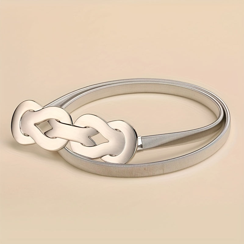 Geometric Knot Elastic Girdle Golden Silvery Dress Belt Metal Waistband Women