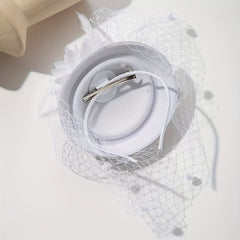 Women's Mesh Beret Top Hat Headband with Feather Accents