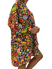 Floral Print V Neck Dress Plus Size Stretch Dress Women