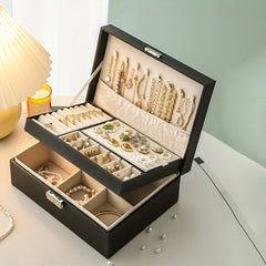 Large Jewelry Storage Box with Lock, Two Layers Display for Necklaces