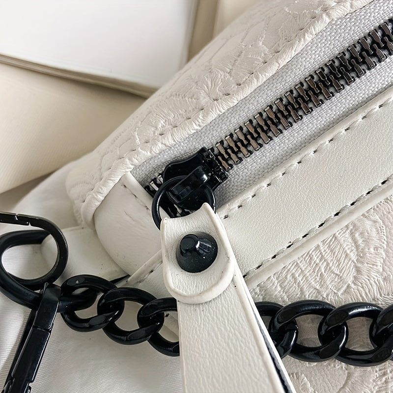 Jacquard Fanny Pack With Coin Purse Chain Decor Chest Bag