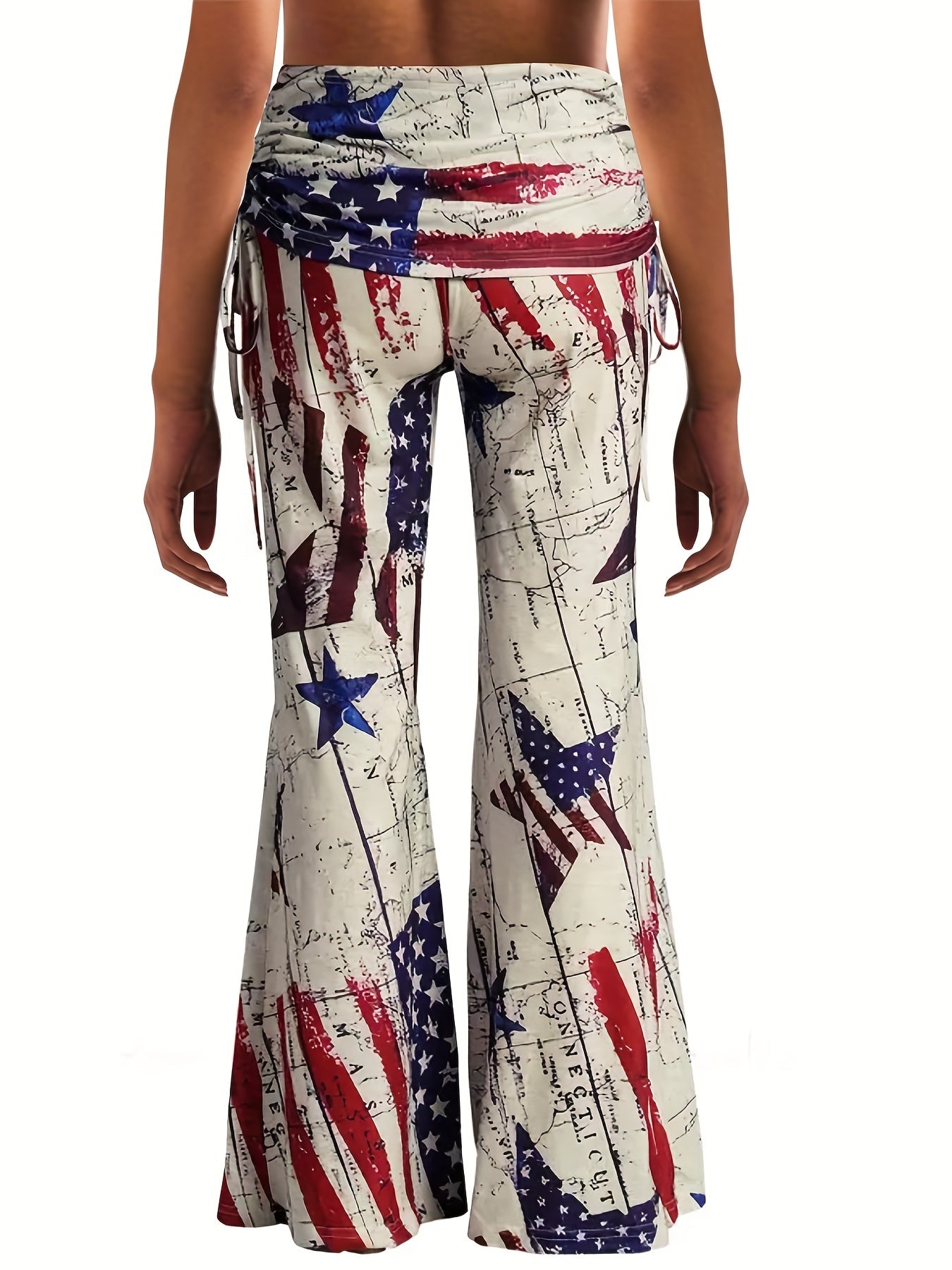  Independence Casual Pants Women's Plus Flag Print Loose Flared Leg