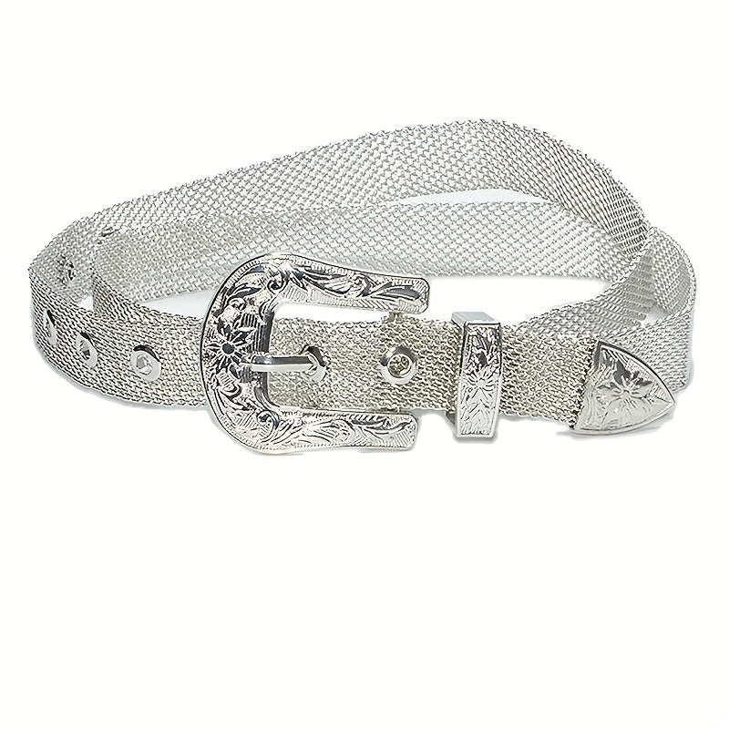 Y2K Silvery Golden Belt Hip Hop Eyelet Cowboy Cowgirl Belt