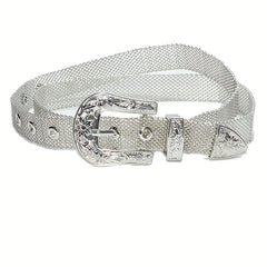 Y2K Silvery Golden Belt Hip Hop Eyelet Cowboy Cowgirl Belt