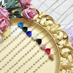 Velvet Double Heart Pendant Mask Chain with Faux Pearl Detail