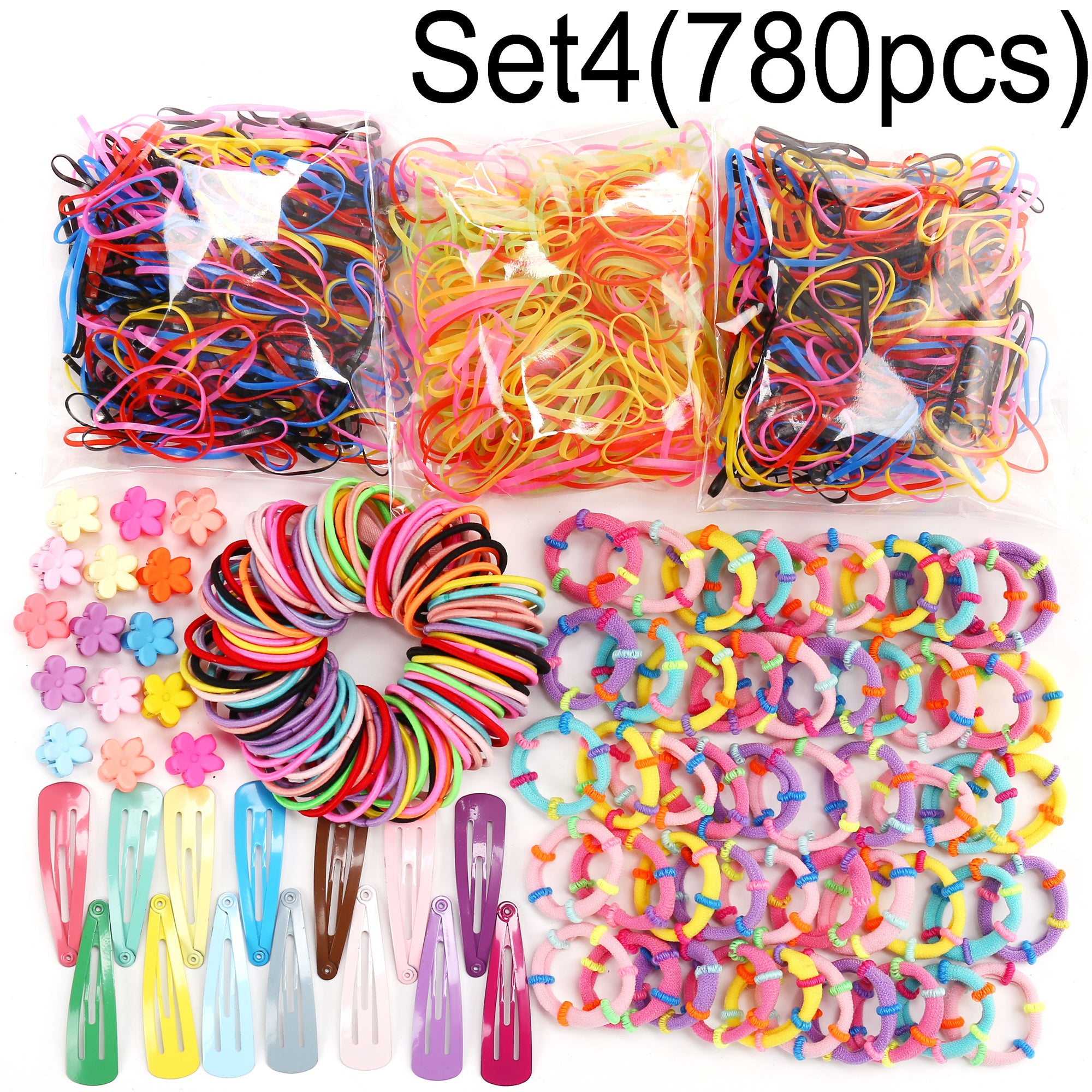 Colorful Hair Ties Set Elastic Ponytail Clips Holders Rubber Band