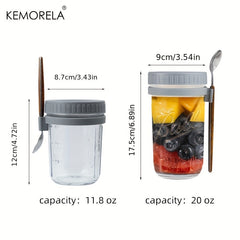 Portable Overnight Oat Cup with Spoon & Mason Jar Lid