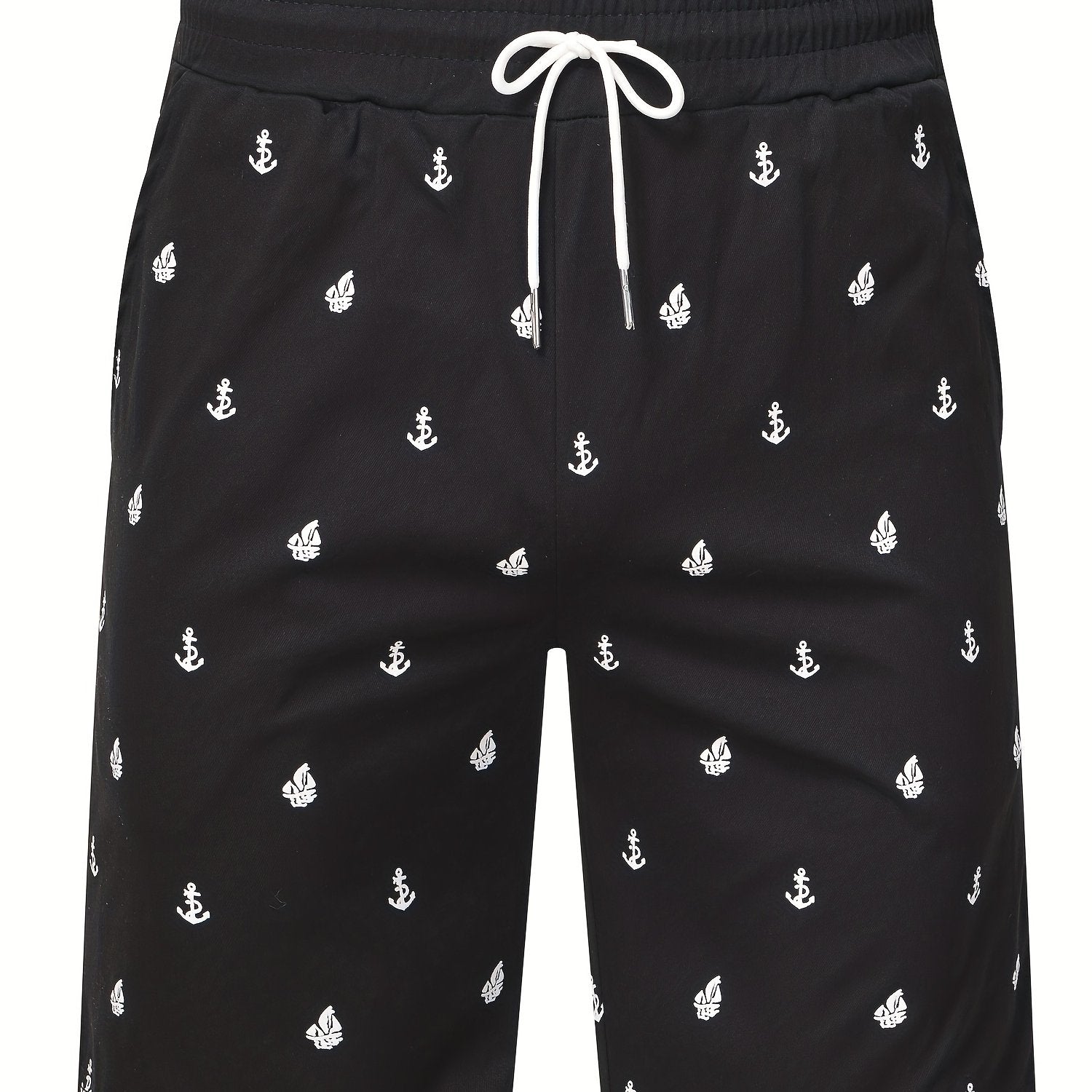 Anchor Print Active Shorts Men's Casual Stretch Pocket Shorts