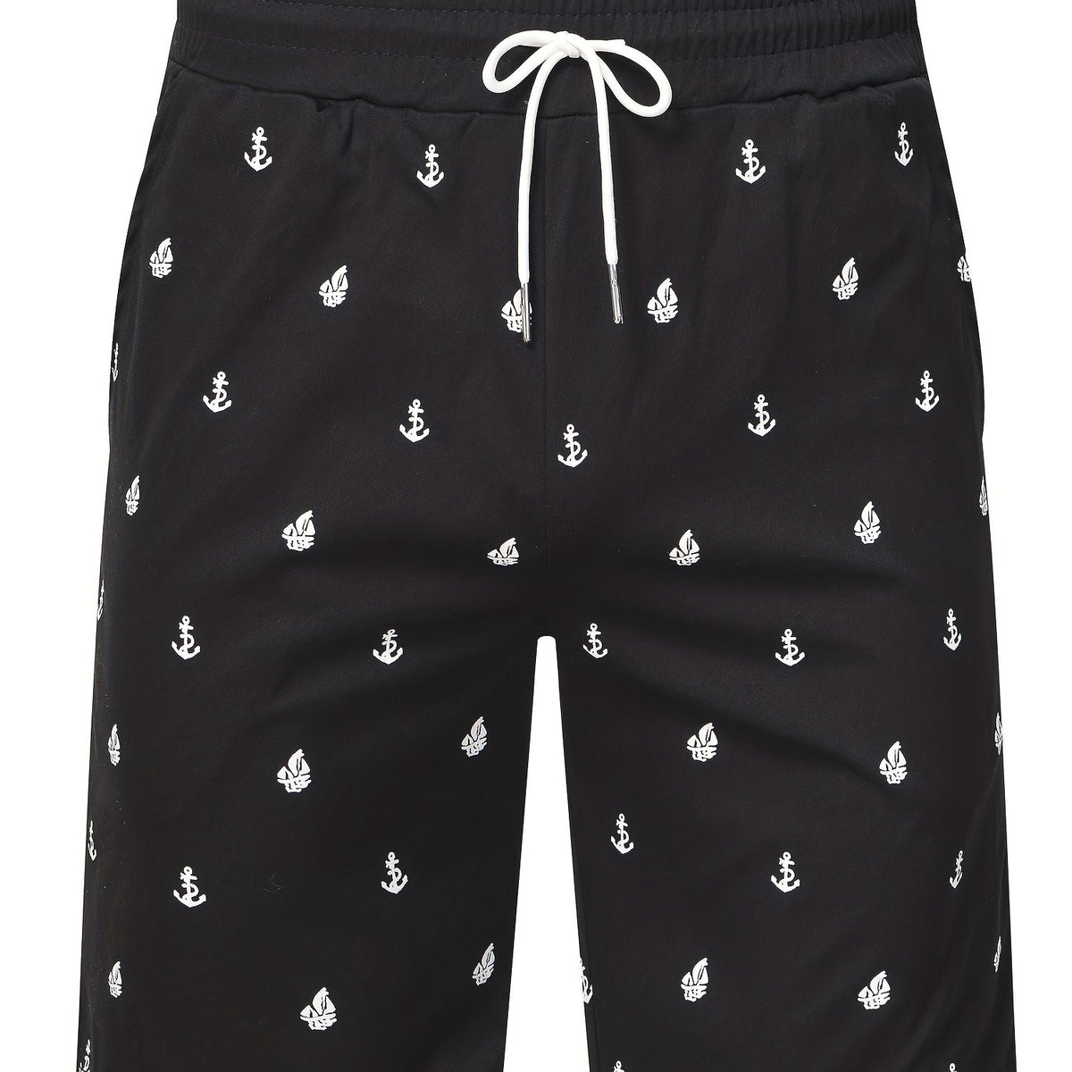 Anchor Print Active Shorts Men's Casual Stretch Pocket Shorts