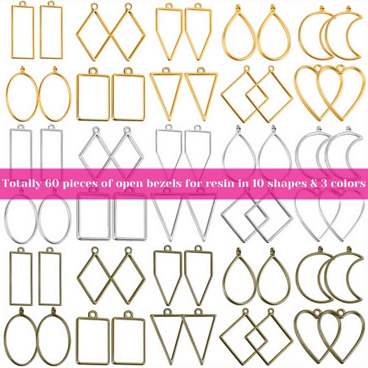 60Pcs Open Bezels Resin Craft Jewelry Molds For Necklaces Earrings