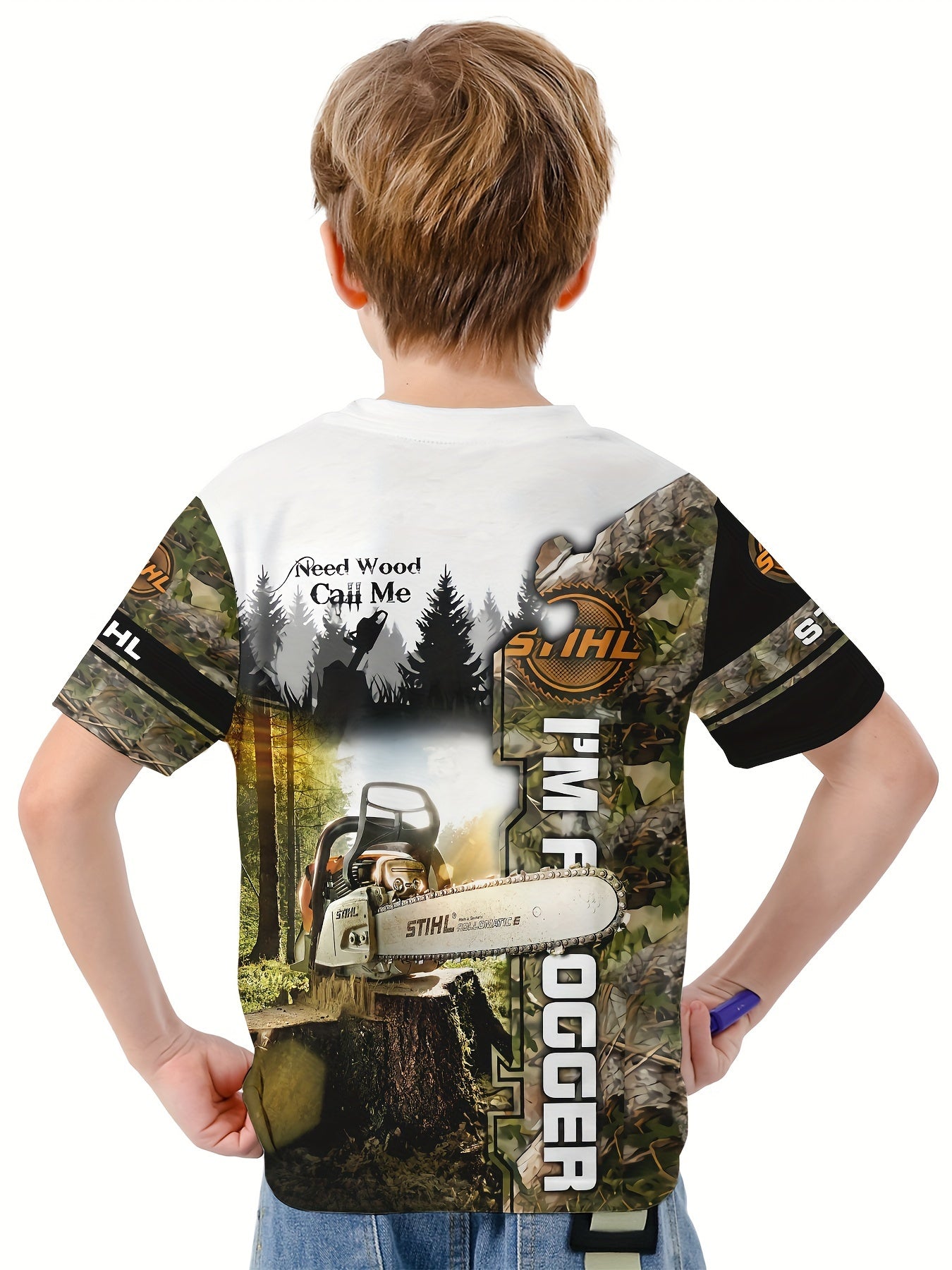Forest 3D Print Boys Summer T shirt Lightweight Round Neck Short Sleeve Tee Tops