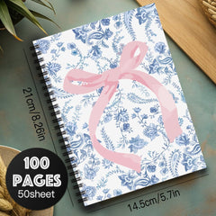Pink Bow Tie Spiral Notebook Floral 100 Pages Perfect Gift