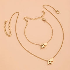 26 Letters Pendant Necklace & Chain Bracelet Set for Women & Girls