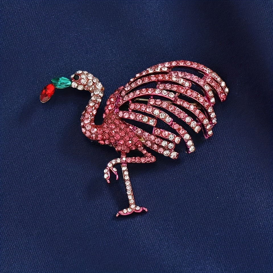 Sparkling Flamingo Rhinestone Brooch for Men