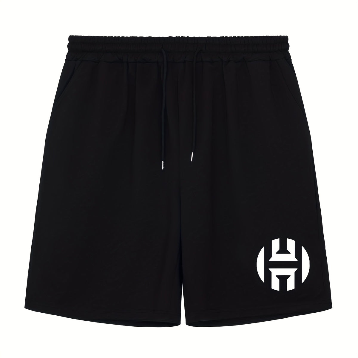 Men's H Print Workout Shorts Active Stretchable Sports Drawstring Shorts