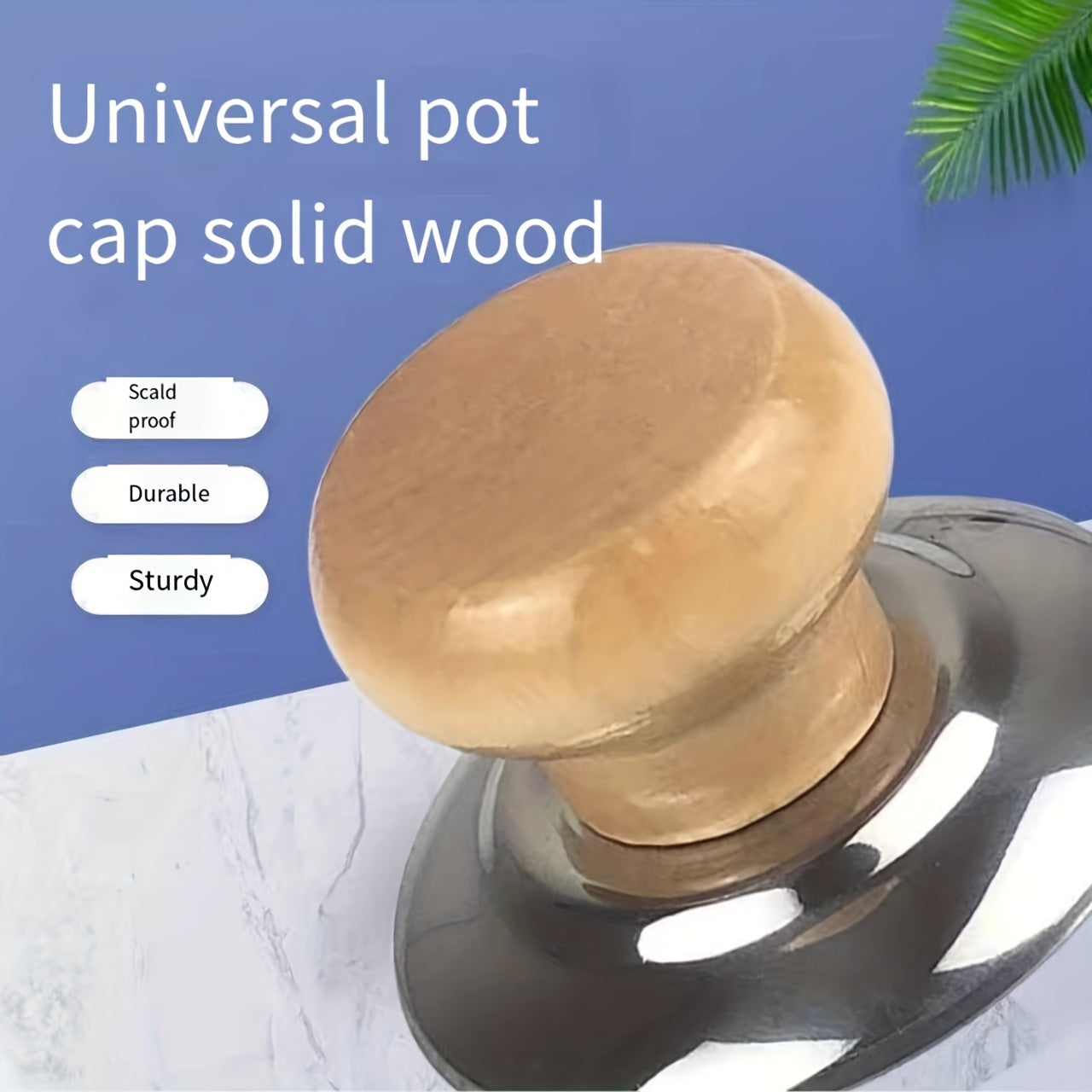 Wood Pot Lid Knob Stainless Steel Base Anti Scalding Button