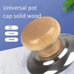 Wood Pot Lid Knob Stainless Steel Base Anti Scalding Button