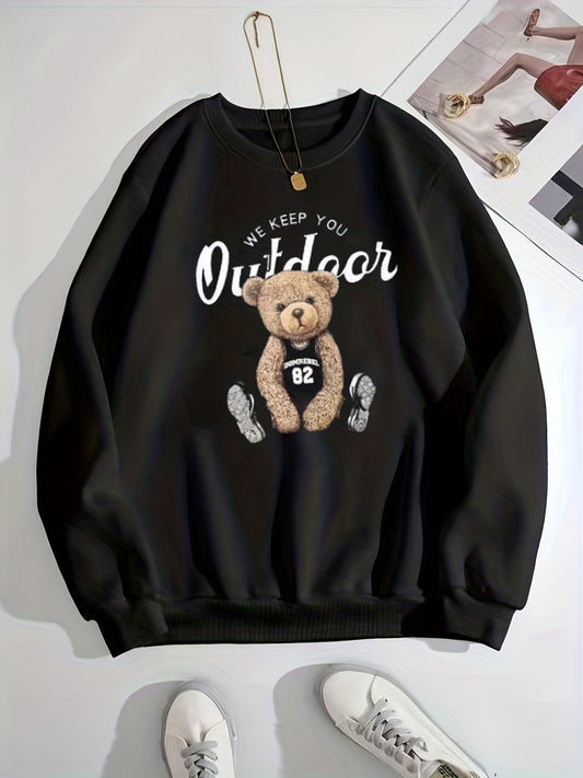 Toy Bear Print Pullover Sweatshirt for Women