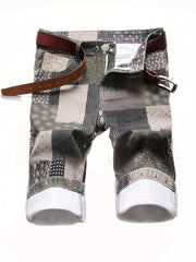 Men's Casual Stars Print Cotton Jean Shorts