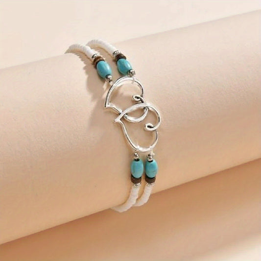 Double Layer Heart Anklet Rice Bead