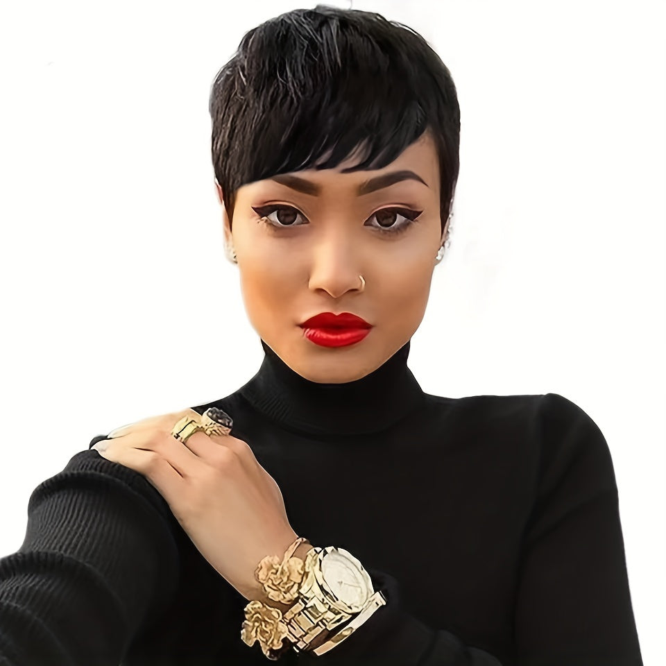 Burgundy Short Pixie Cut Human Hair Wigs For Women