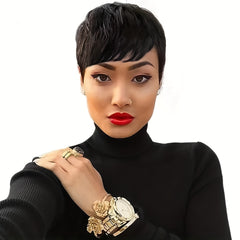 Burgundy Short Pixie Cut Human Hair Wigs For Women