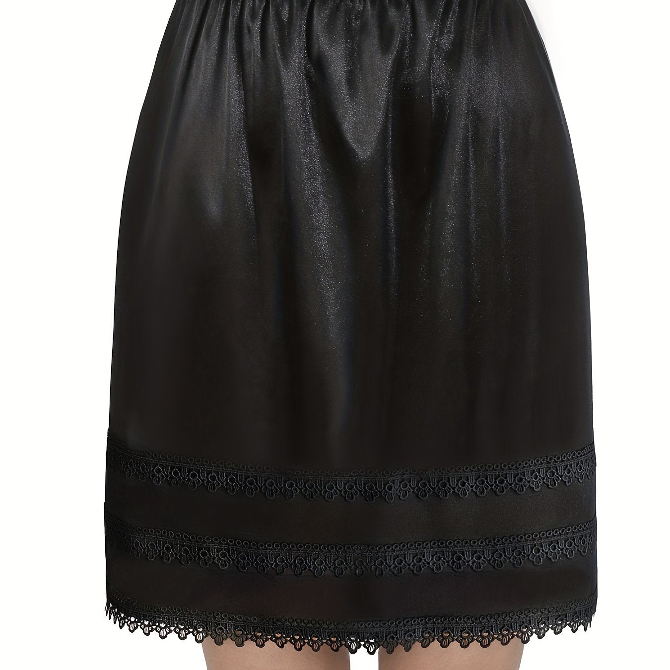 Lace Trim Solid Skirt Stretch Half Slips Petticoat Women's Underwear