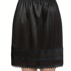 Lace Trim Solid Skirt Stretch Half Slips Petticoat Women's Underwear