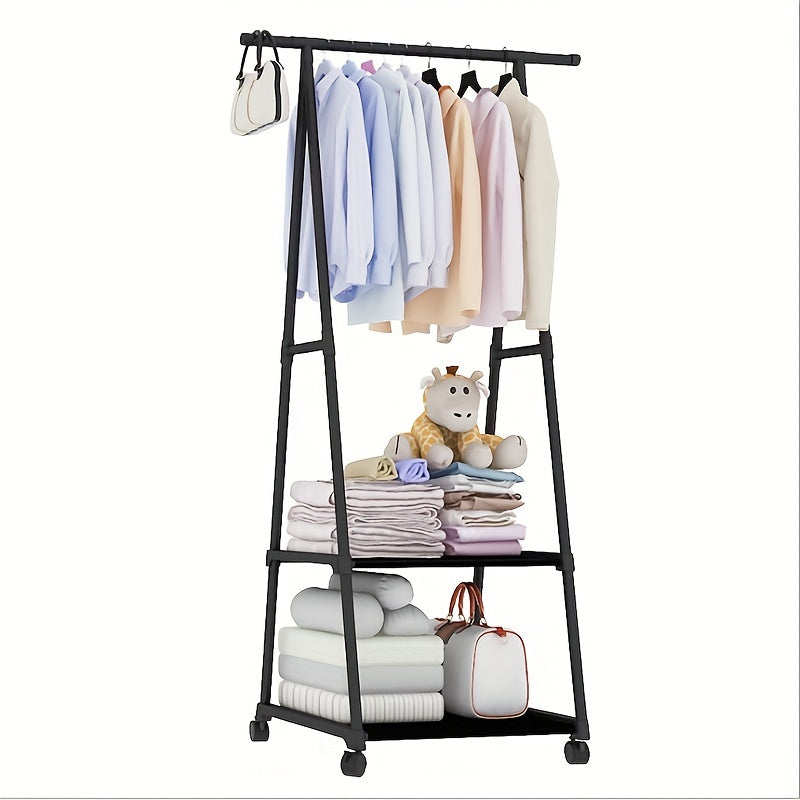 2-Layer Triangle Coat Rack Storage with Wheels Household Organizer