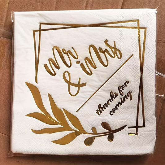 20pcs Mr And Mrs Foil Beverage Napkins Wedding Shower Table Decor