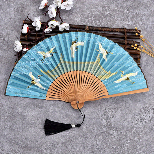 Crane Figure Folding Fan Women's Chinese Cultural Creative Fan