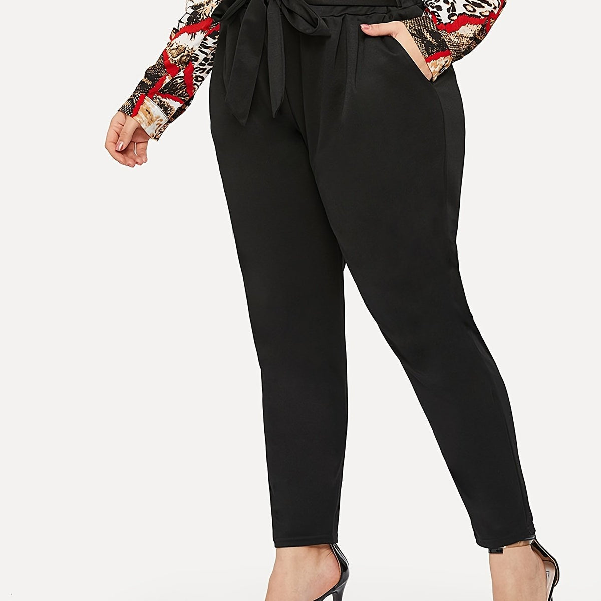  High Rise Skinny Pants Workwear With Belt