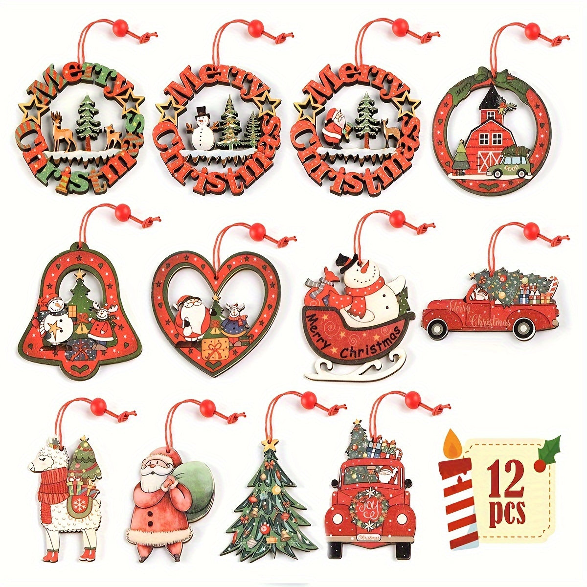 12pcs Christmas Wooden Decoration Pendant Party Supplies