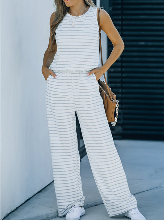 Striped Tank Jumpsuit Sleeveless Casual Jumpsuit