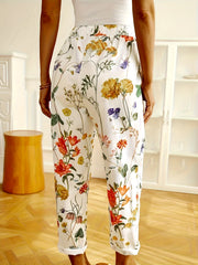 Floral Print Plus Size Straight Leg Pants with Pockets