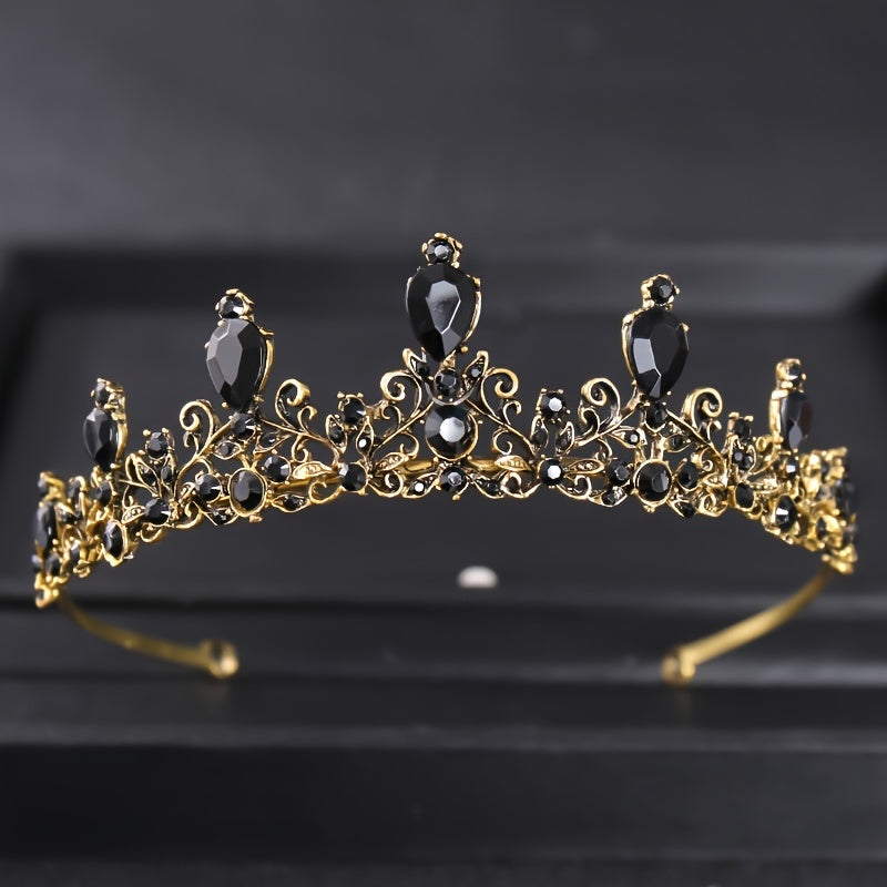 Vintage Gothic Antique Crown Tiara Headband With Rhinestone Crystals