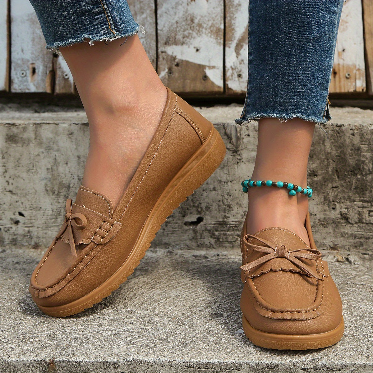 Women's Bow Flat Loafers Soft Sole Slip On Shoes Casual Walking Flats