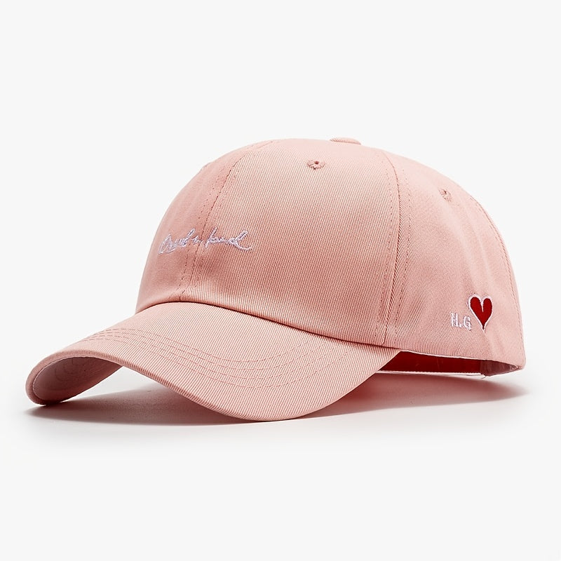 Peach Heart Embroidery Baseball Cap Solid Adjustable Women Sun Hats
