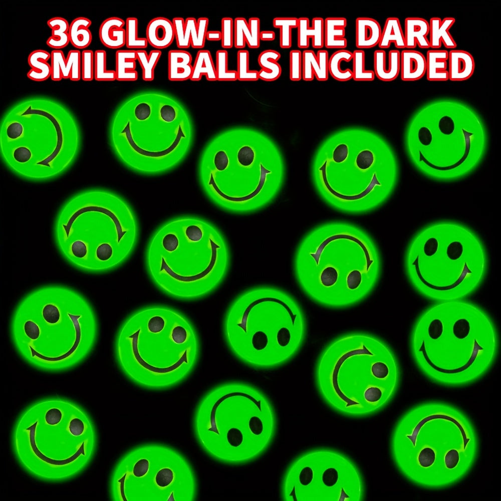 36 Glow In The Dark Smile Face Bouncing Balls Bulk Pack