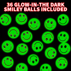 36 Glow In The Dark Smile Face Bouncing Balls Bulk Pack