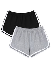Women's Solid High Waist Track Shorts Set