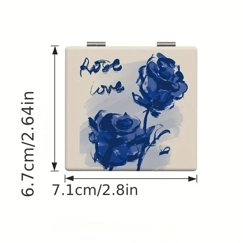 Rose Pattern Compact Mirror Square Double Side Folding Makeup Vanity Mirror