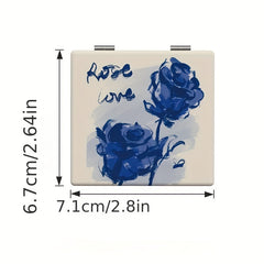 Rose Pattern Compact Mirror Square Double Side Folding Makeup Vanity Mirror