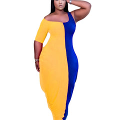 Colorblock One Shoulder Maxi Dress Plus Size