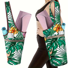 Canvas Shoulder Yoga Mat Storage Bag Flower Pattern Fitness Bag