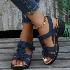 Women's Flower T Strap Wedge Sandals